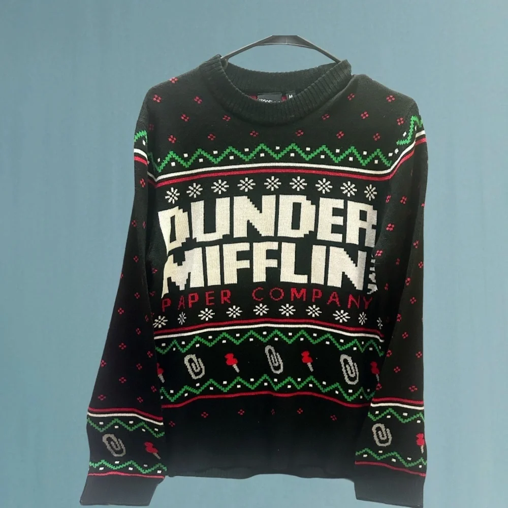 The Office Holiday Festive Black and Green Women's Sweater M